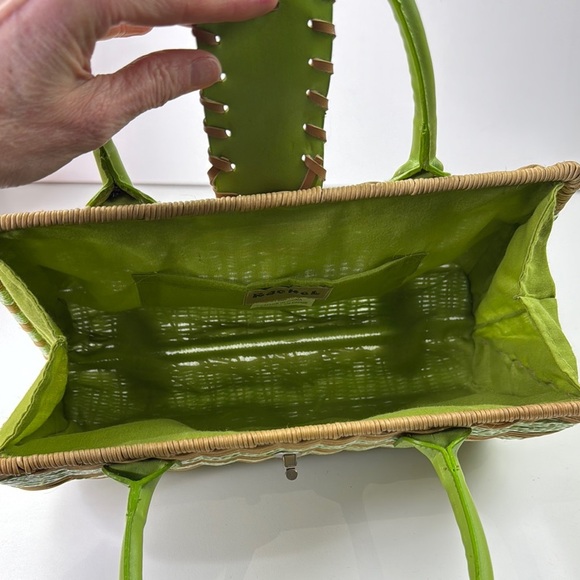 Rachel Chic Woven Wicker Handbag with Green Accents - Picture 3 of 7